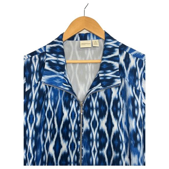 Chicos Zenergy Jacket Womens 3 XL 16 Blue Ikat Zip Up Lightweight Casual Boho - Picture 5 of 13